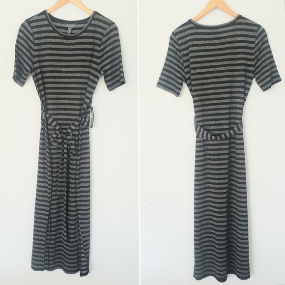 Modcloth Dresses & Skirts - Modcloth Womens Short sleeve Gray Black Striped Tie Waist Maxi Dress Size M